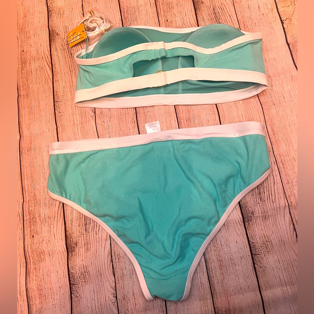 SALE-NWT Teal & White Bikini, 1X (16W-18W) Swim Suit, plus size, FINAL MARKDOWN! - Picture 5 of 7